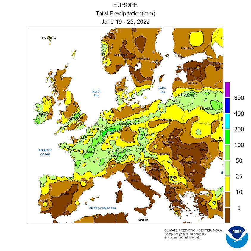 Figura 5. Precipitazioni cumulate nella terza settimana giugno 2022 (Fonte: NOAA)
