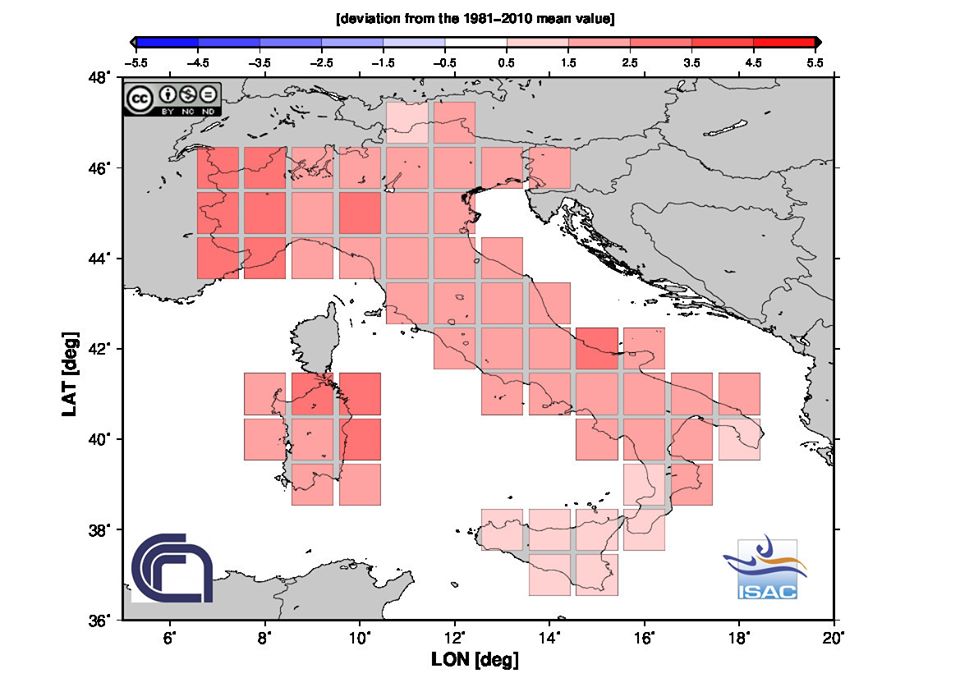 Figura 1. Anomalia termica della stagione invernale in Italia