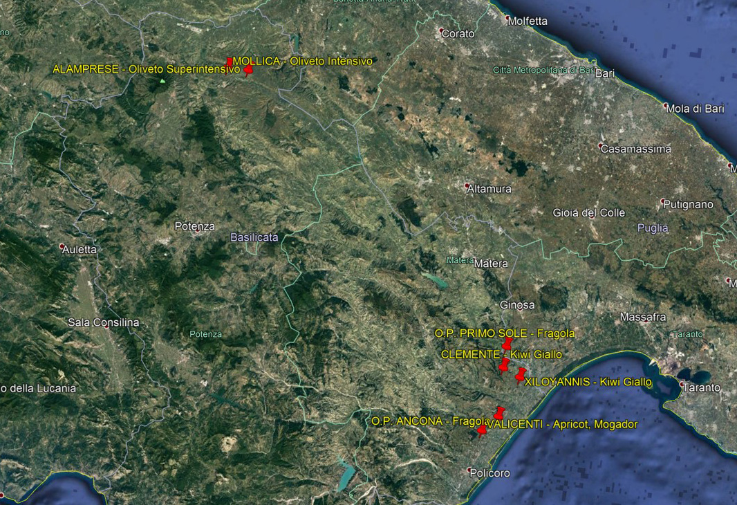 Foto 2 Immagine satellitare (Google Heart) con individuazione dei siti pilota