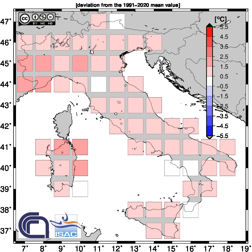 Figura 2. Anomalia della temperatura di novembre 2022 in Italia (Fonte: CNR-ISAC)