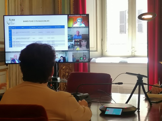 Il ministro Bellanova in videoconferenza durante la riunione del tavolo di emergenza alimentare 